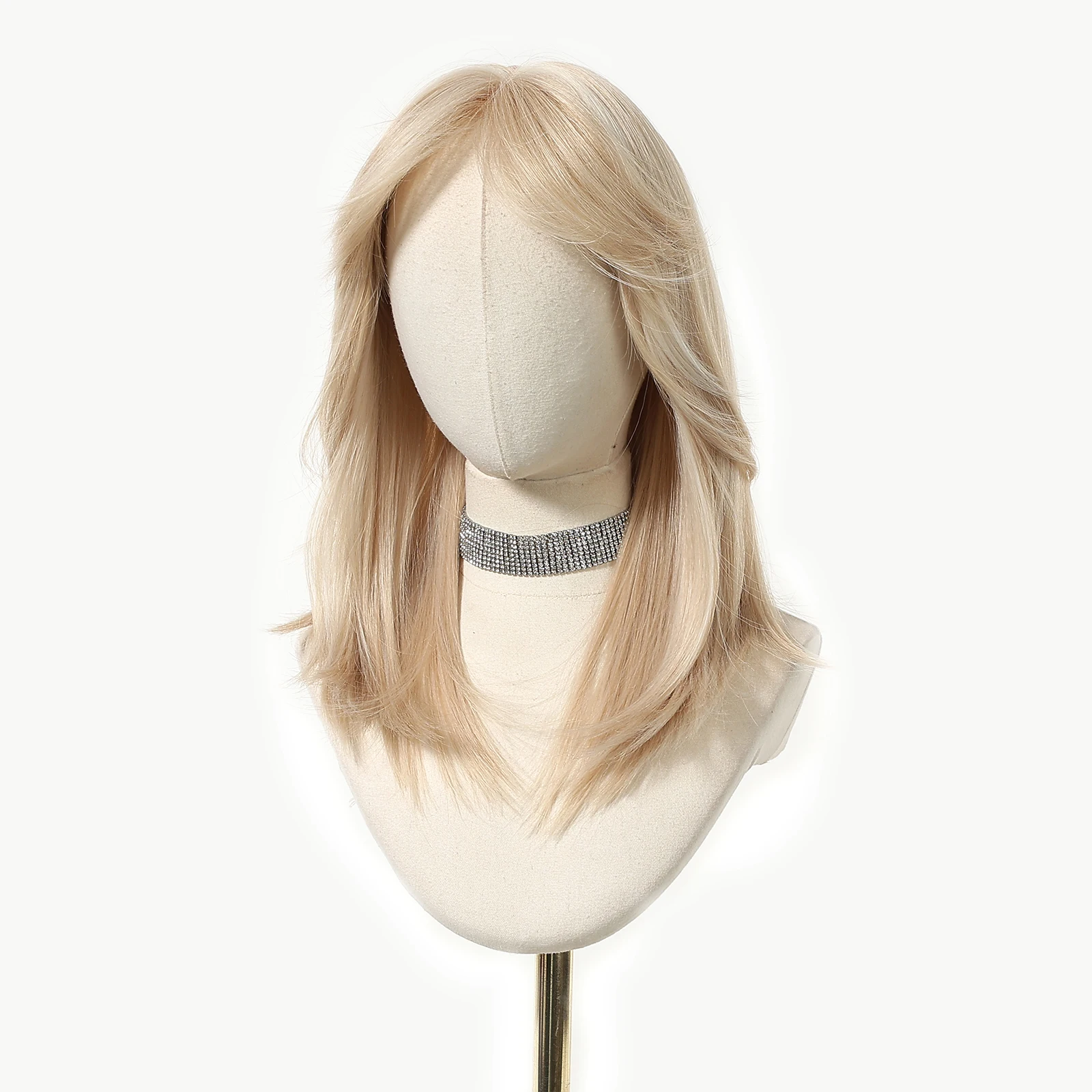 EASIHAIR Medium Length Blonde Straight Synthetic Wigs For Women Natural Blonde Hair Wigs With Bangs Daily Cosplay Heat Resistant image 3