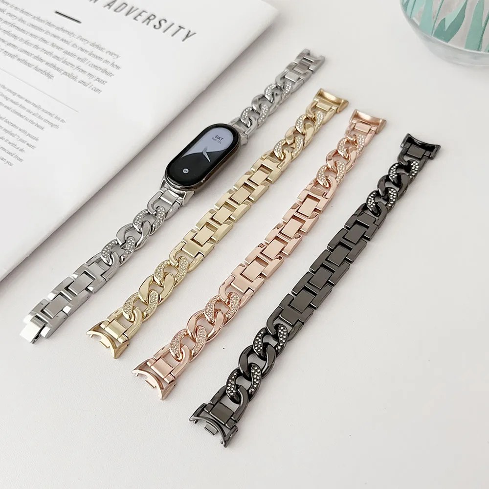 Easy Adjustable Bracelet for Xiaomi Mi Band 8 Smart Watch Metal Bling Strap Dressy Wristband for Women Gold no Color Fade issue