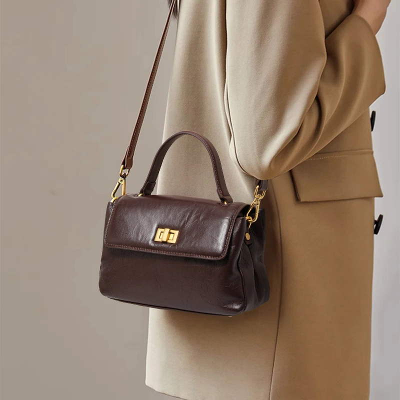 Pure Cowhide Simple Crossbody Handbag for Women Versatile 2026 Spring and Summer New Genuine Leather Large Capacity Shoulder Bag