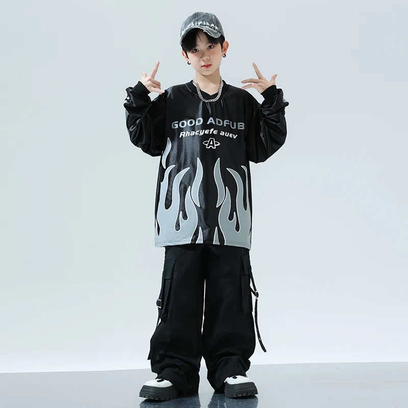 Kinder Hip Hop Jazz Dance Kostüme Lose Anzug Jungen Langarm Top Cargo Hosen Praxis Street Dance Tragen Kleidung DQL10384