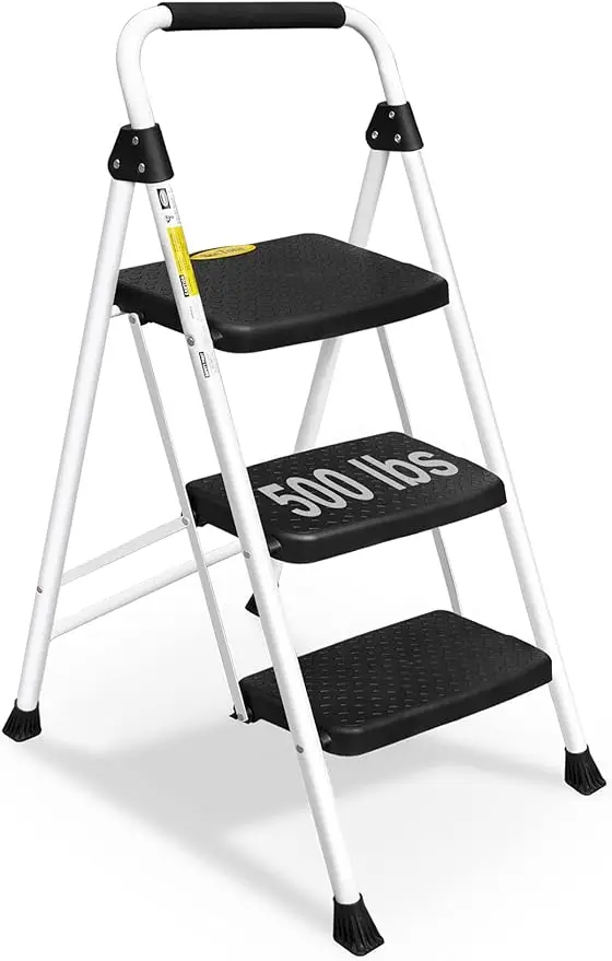 3 Step Ladder Folding Step Stool for Adults with Handle Lightweight Perfect for Kitchen& Household 500lbs Capacity