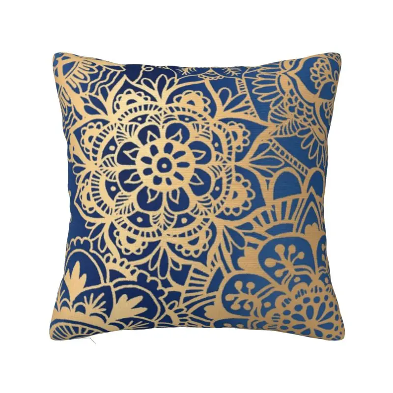 

Blue Gold Mandala Pillow Covers Sofa Buddhism Flower Modern Cushion Cover Soft Pillowcase