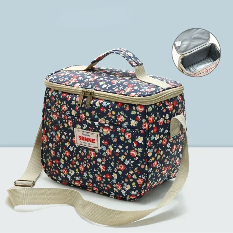 Floral Printed Lunch Bag Thermal Insulation Large Capacity Handbag Cute Picnic Drinks Lunch Box Storage Bag Portable Lunch Pouch