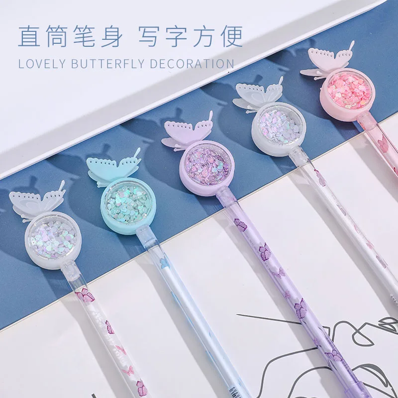 

4 Pcs Creative Sequin Butterfly Gel Pen Black Ink Cute Mosquito Repellent Signature Pen Student Office Writing Stationery Gift