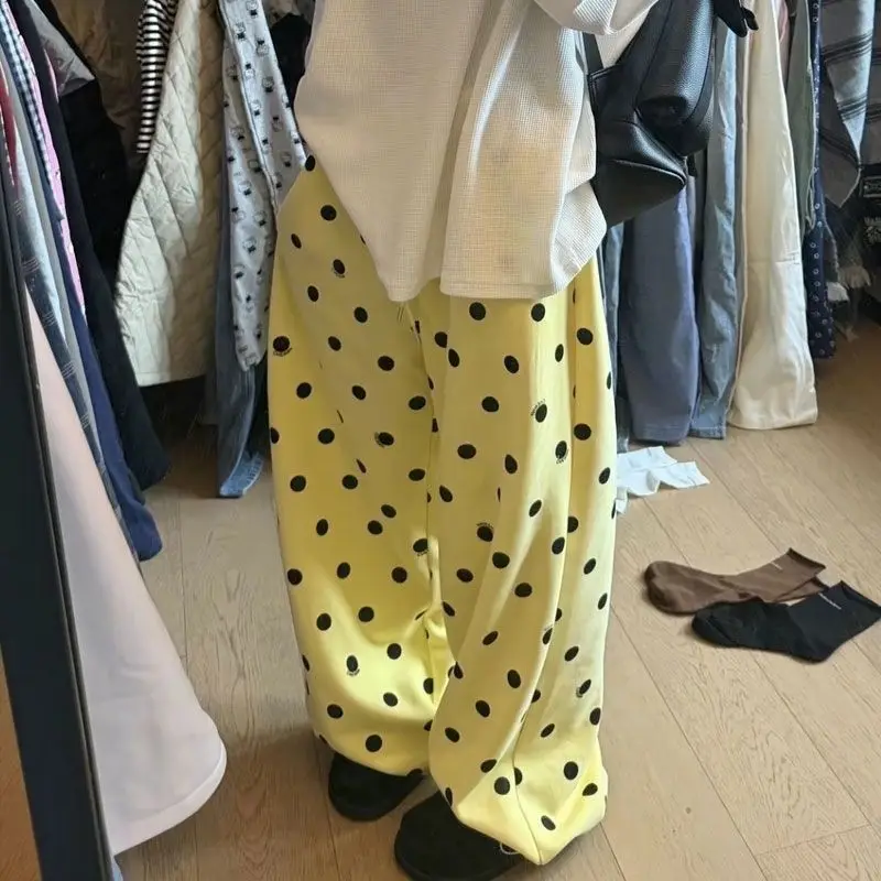 Amerykański styl, słodkie, swobodne, leniwe, modne, pełne wzorów, szerokie nogawki, luźne spodnie codzienne, spodnie sportowe, luźny krój, streetwear, nowość