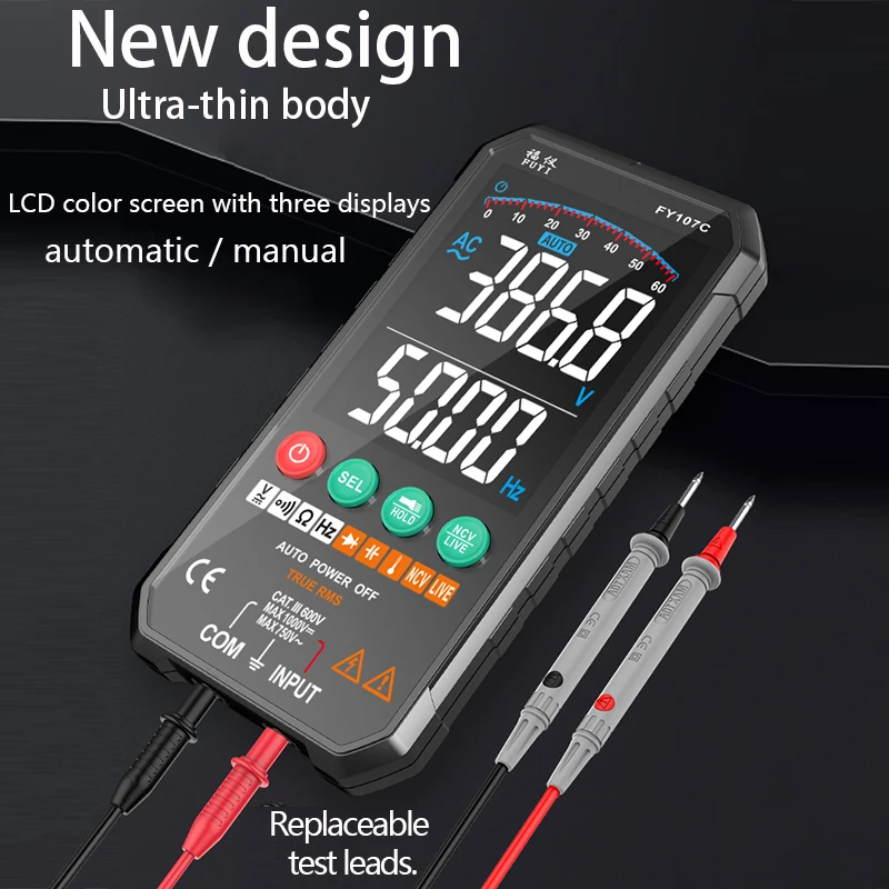 FY107C Smart Digital Multimeters Professional Color Screen DC NCV Auto Range temp Voltage Capacitance Analog multimetro Tester