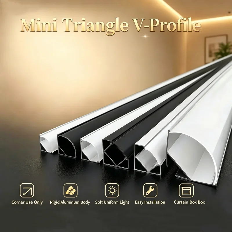 Surface Mount 45 Oblique Lighting LED Aluminum Profile Triangle Ceiling Gypsum Linear Light Channel Curtain Box Ambient Lamp