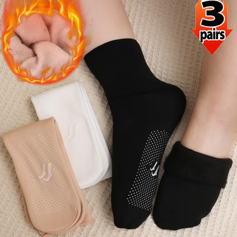 Plush Thickened Mid Tube Socks Autumn Winter Warm Cold Proof Foot Glue Anti Slip Women Adult Floor Sock Soft Comfortable Velvet