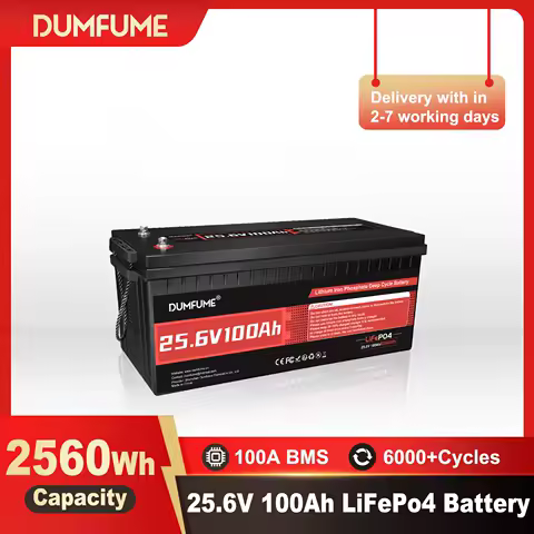 Dumfume 24V 100Ah LiFePO4 Lithium Battery With 100A BMS 2560W Power Output Solar Off-grid Systems Trolling Motor RV Home Backup