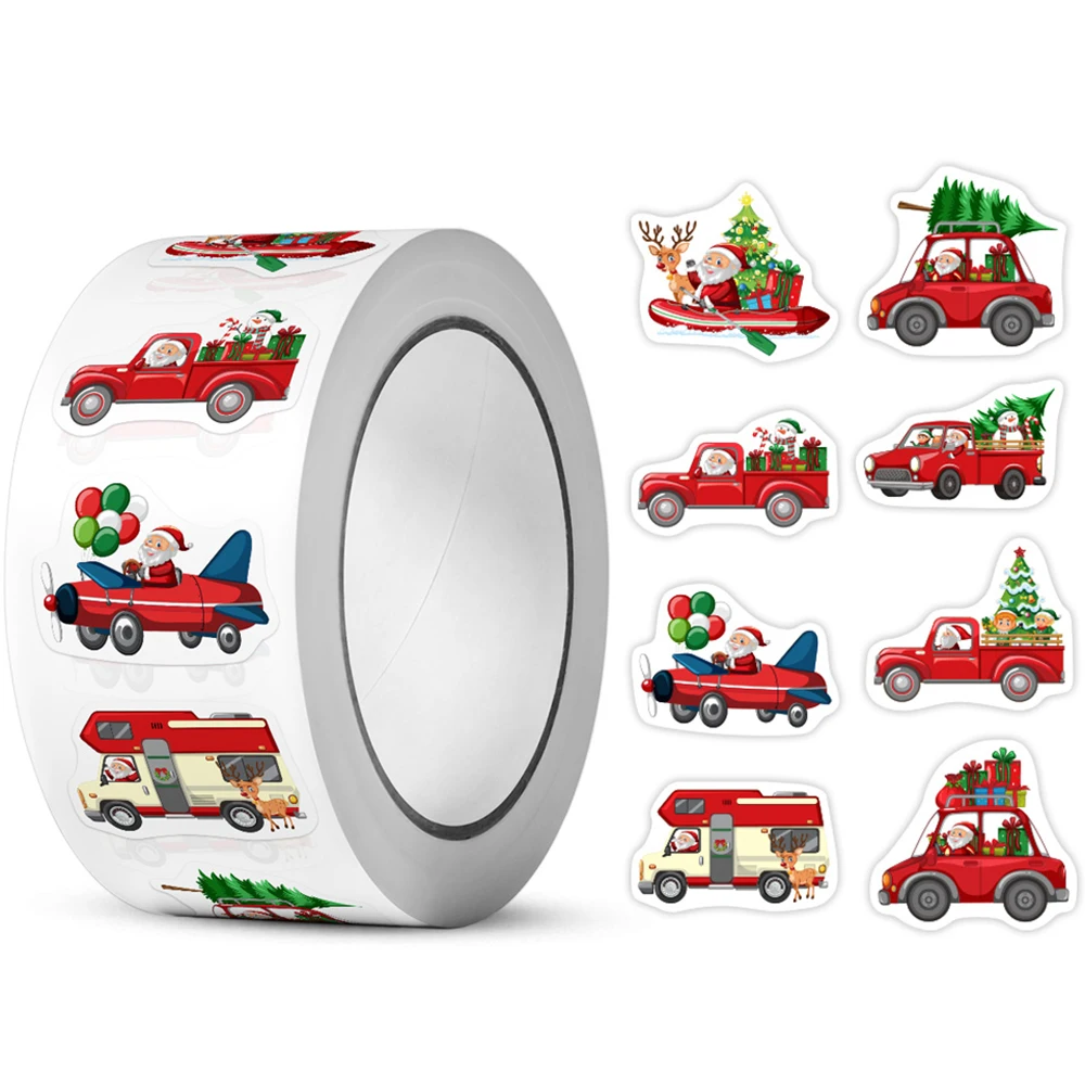 100-500pcs Heterotypic Christmas Themed Santa Claus Transportation Stickers 8 Designs 2.5 cm/1 inch DlY Graffiti Holiday Labels