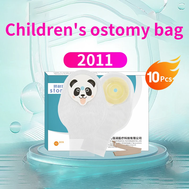 10PCS Cartoon Child Colostomy Bags Colostomy Disposable Ostomy Drainable Single Use Bags One-piece Open Clip Colostomy Pouch