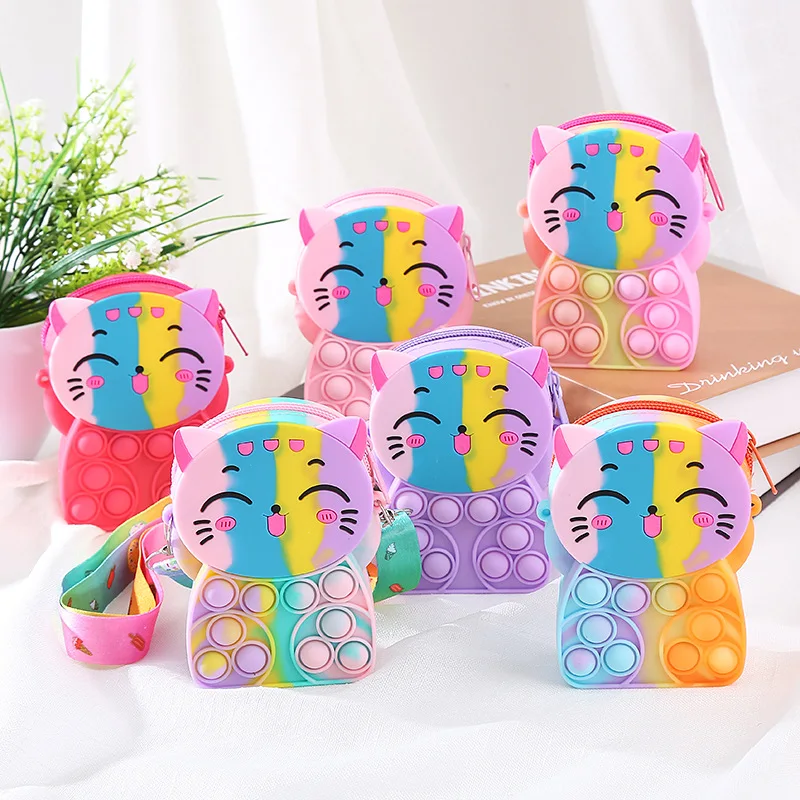 

Cat Shape Silicone Push Bubble Stress Relief Coin Purse Candy Color Crossbody Storage Bag For Daily Outdoor Use