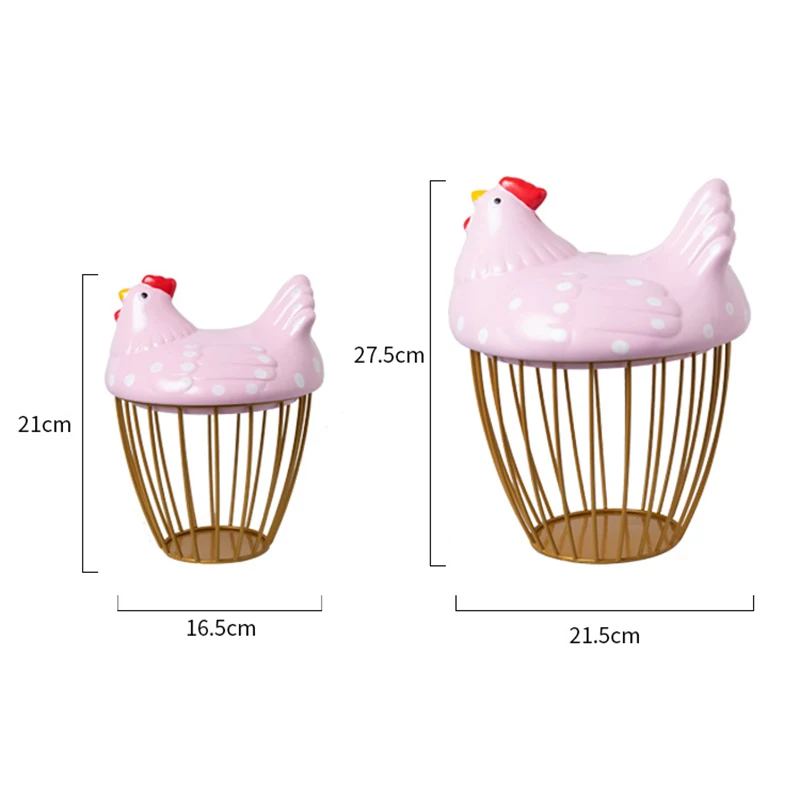 Nordic Garlic Egg Potato Storage Basket Ceramic Hen Ornaments Metal Rack Kitchen Utensils Food Debris Home Decor