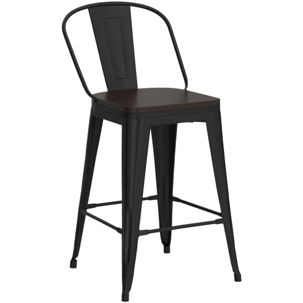 Bar Stools Set of 4, Counter Height Stool Counter Bars Stools with Back Swivel Metal, Bar Chairs