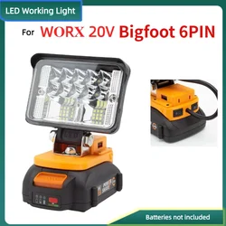 Lampada da lavoro portatile a LED per WORX 20V Bigfoot 6PIN Lampada da campeggio esterna alimentata a batteria con USB (batteria esclusa)