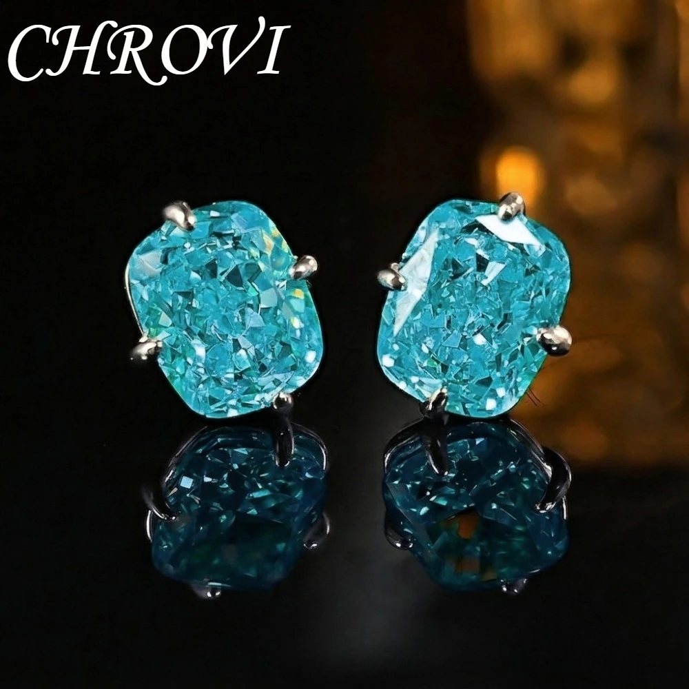 Exquisite 925 Sterling Silver Ice Flower Long Pillow-Shaped White Zircon Stud Earrings Simple Single Diamond Gold Earrings