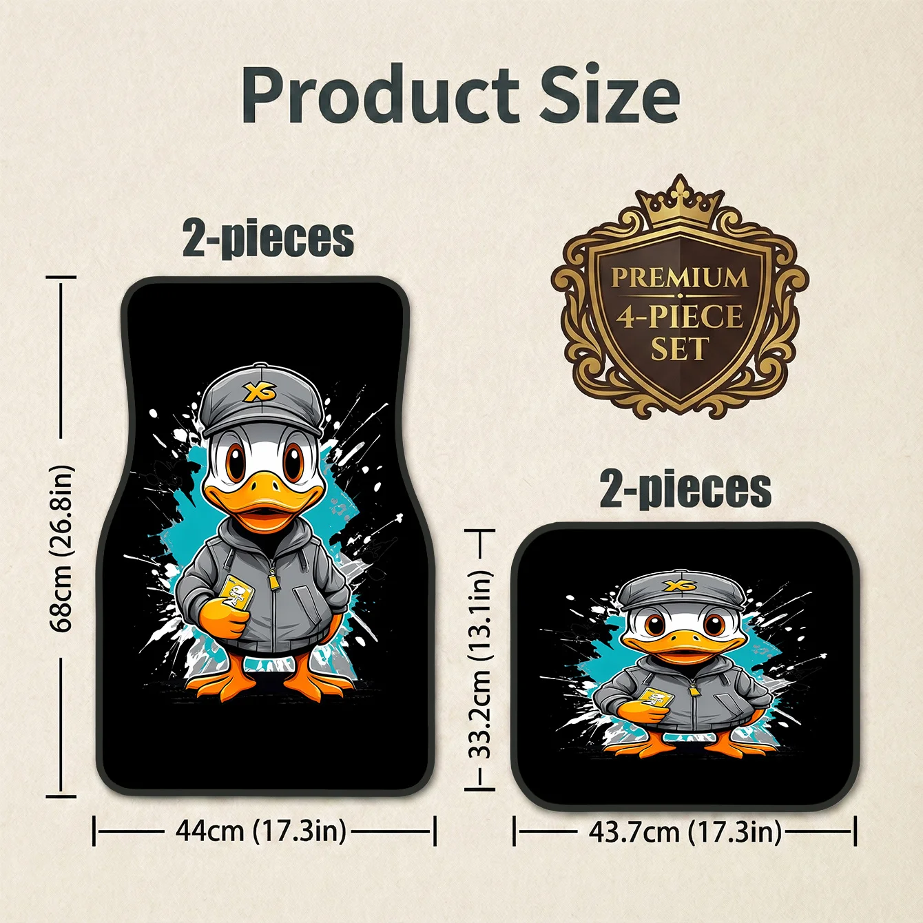 4pcs Stylish Car Mats Featuring Duck Character Design, Modern Interior Accessory, Universal Fit For Hatchbacks Saloons, Easy Car