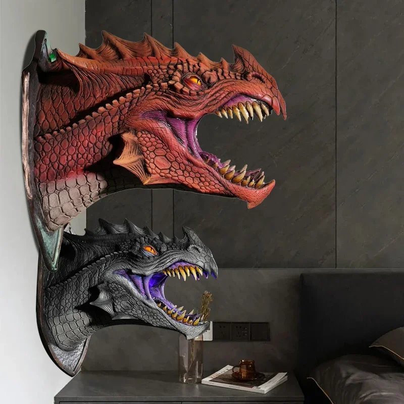 

3d Dragon Legends Prop Wall Mounted Dinosaur Smoke Light Wall Art Sculpture Statue Wall Art Home Decor Room Decoration