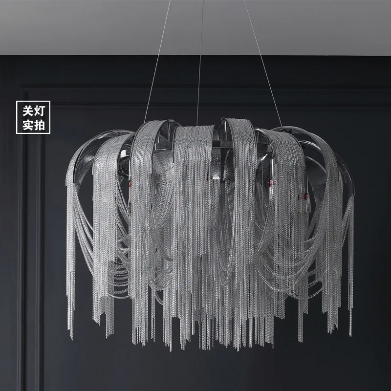 Imagem -03 - Postmodern Creative Aluminum Tassels Chandelier Luxo Chrome Silver Decor Luzes Led para Sala de Estar Sala de Jantar Quarto