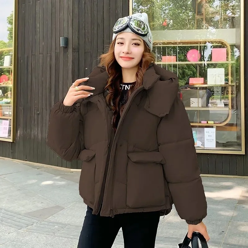 2025 여성 겨울 파카 신상 두꺼운 스트릿웨어 후드 여성용 다운 코튼 재킷 편안한 심플 숏 여성 따뜻한 코트