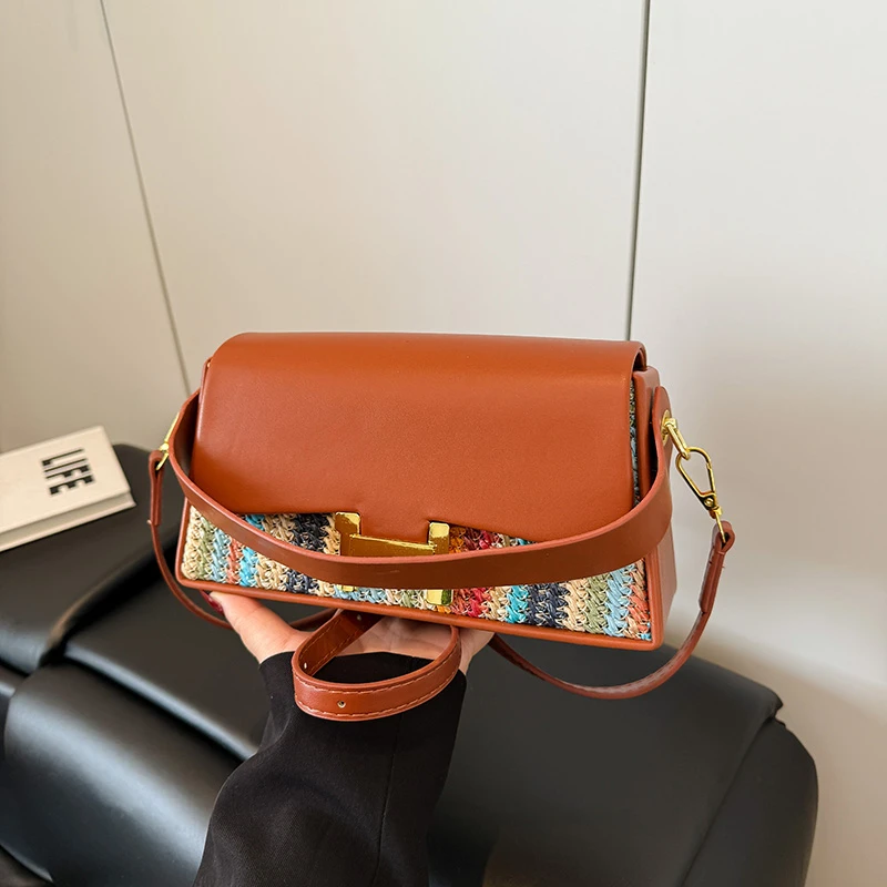 

Элегантная кожаная классическая большая сумка для женщин большой вместимости для пригородного отдыха в минималистском стиле