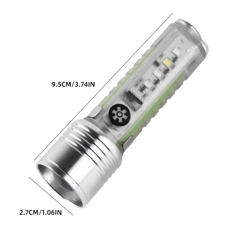 Mini Keychain Flashlight Type C Fast Charging Multi-function Retractable Waterproof Fluorescent Magnetic Warning Camping Flashli