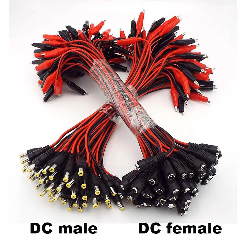 2 Alligator Clip to 1 Male 1 Female DC Power Plug Connector Adapter 25CM Wire DC 5.5*2.1mm Clips Crocodile Test Leads C1