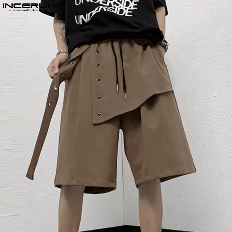 INCERUN 2024 Korean Style Men Shorts Summer Irregular Shorts Leisure Streetwear Short Pant Trouser Solid Color Shorts S-5XL