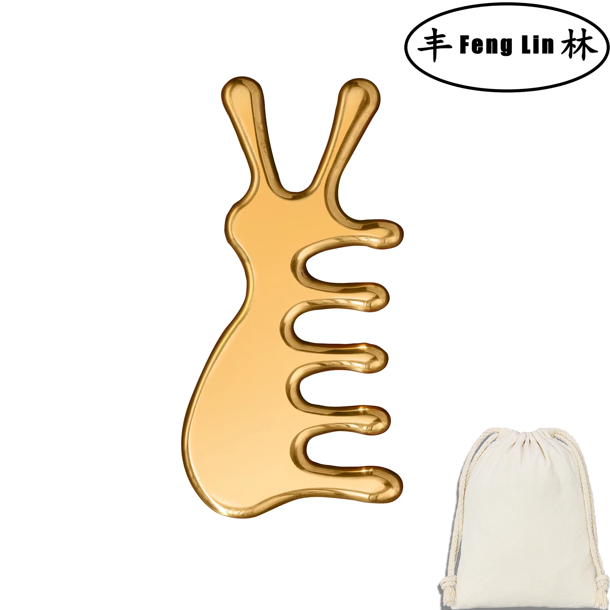 Brass multifunctional massage comb for dredging the head meridians, special wide-tooth comb, little rabbit eye and nose massager