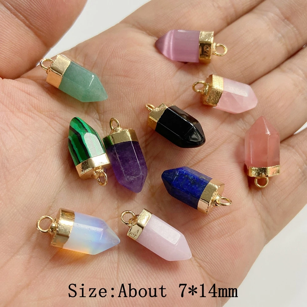 Natural Bullet Shape Stone Pendant Healing Reiki Yoga Stone Charm Beads Amethysts Quartzs Opal Pendant for DIY Necklace Earrings