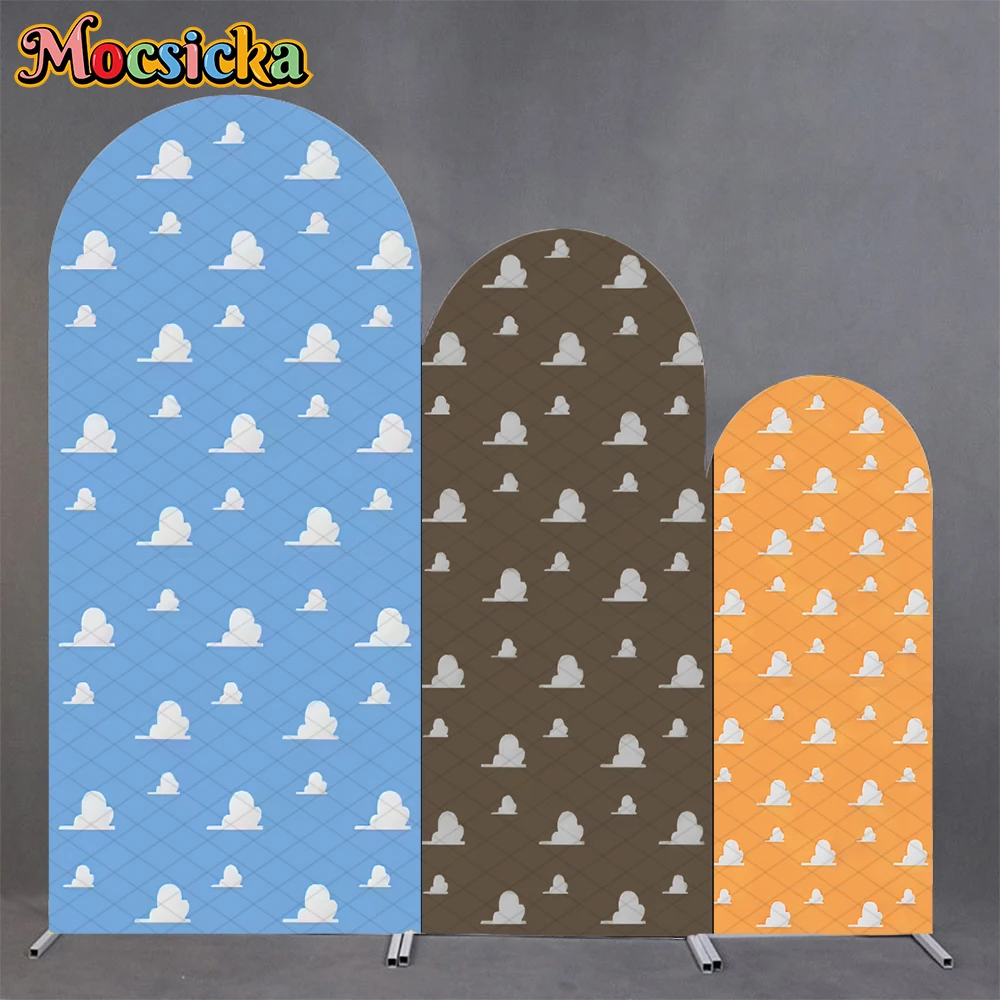 

Mocsicka Birthday Party Arch Backdrop Covers Double-Faced Small Cloud Colour Decors Children Baby Photo Arched Background Studio