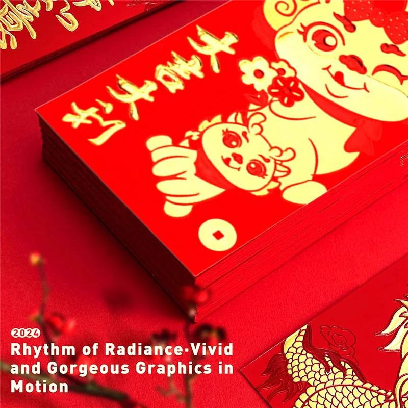 36 шт. китайские красные конверты 2024 Новый год, 6 дизайнов, китайские конверты для денег 2024 Дракон Лунный Новый год, прочный 6,5X3,5 дюйма