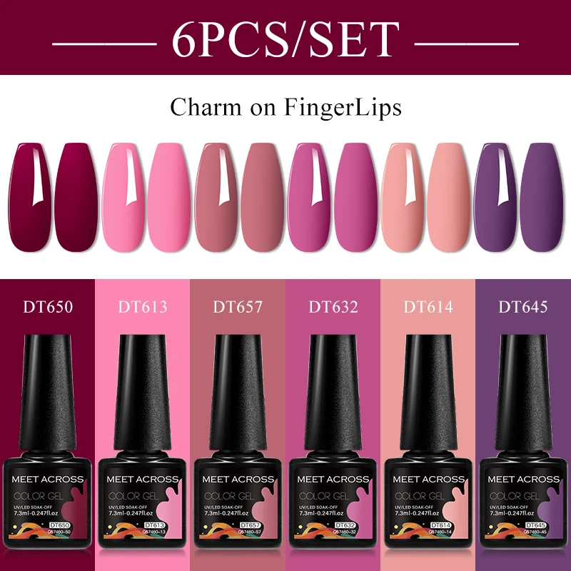 MEET ACROSS 6 Teile/satz 7,3 ml Dark Purple Serie Gel Nagellack Herbst Semi Permanent Nail art UV Gel Lack Nagel liefert