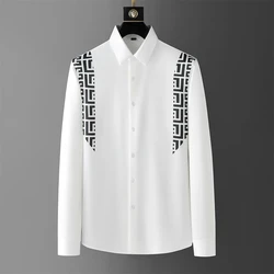 Luxurious simple printed shirt men's long-sleeved slim casual shirt high quality fashion advanced Korean men's clothing XS-6XL