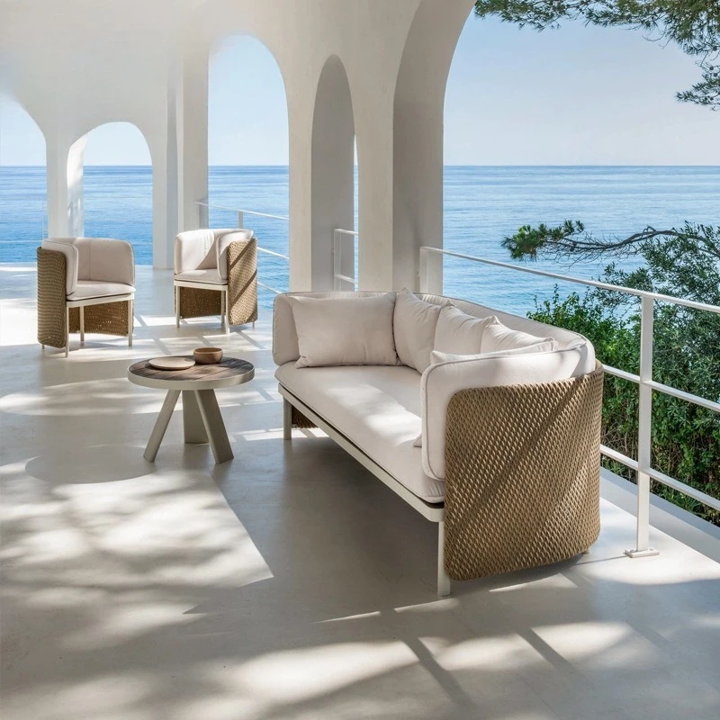 Villa terrace rattan sofa outdoor garden courtyard sofa coffee table combination leisure open-air bed and breakfast