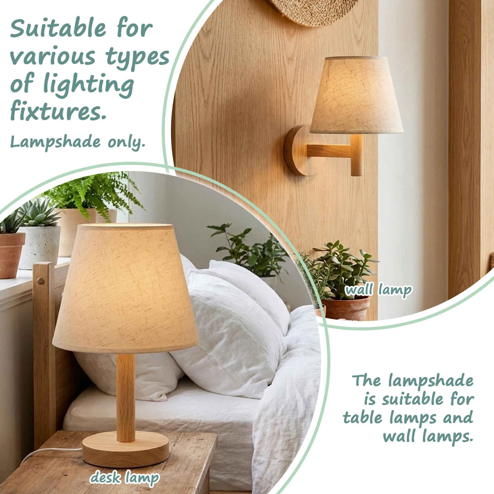Japandi Cream Lamp Shade, Linen Paper Texture Conical Cover for Table Wall Bedroom