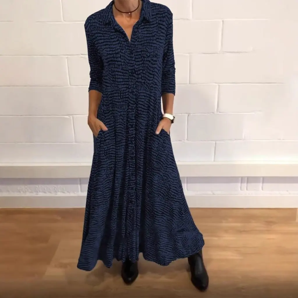 Vestido estampado de manga larga con cuello en V para mujer, moda de otoño e invierno, estilo europeo americano, recién llegado