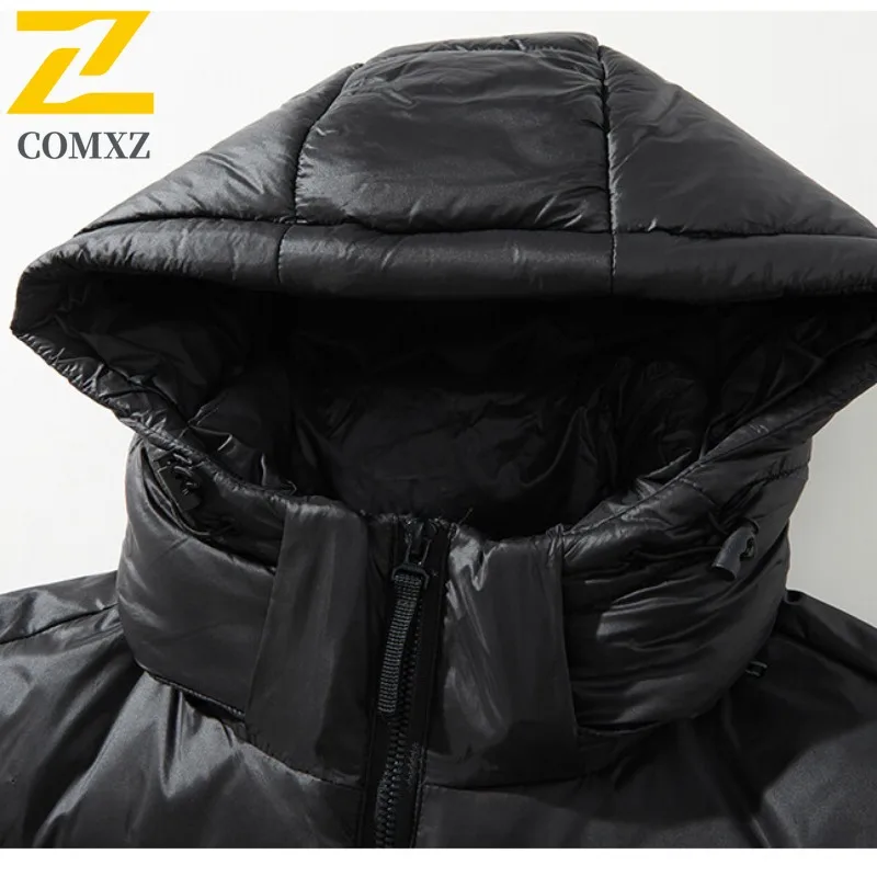 COMXZ Luxurious Men Puffer Coat Hooded Collar Outdoor Adventure Windproof Filler Down Daily Wear Style Lightweight Winter Coat