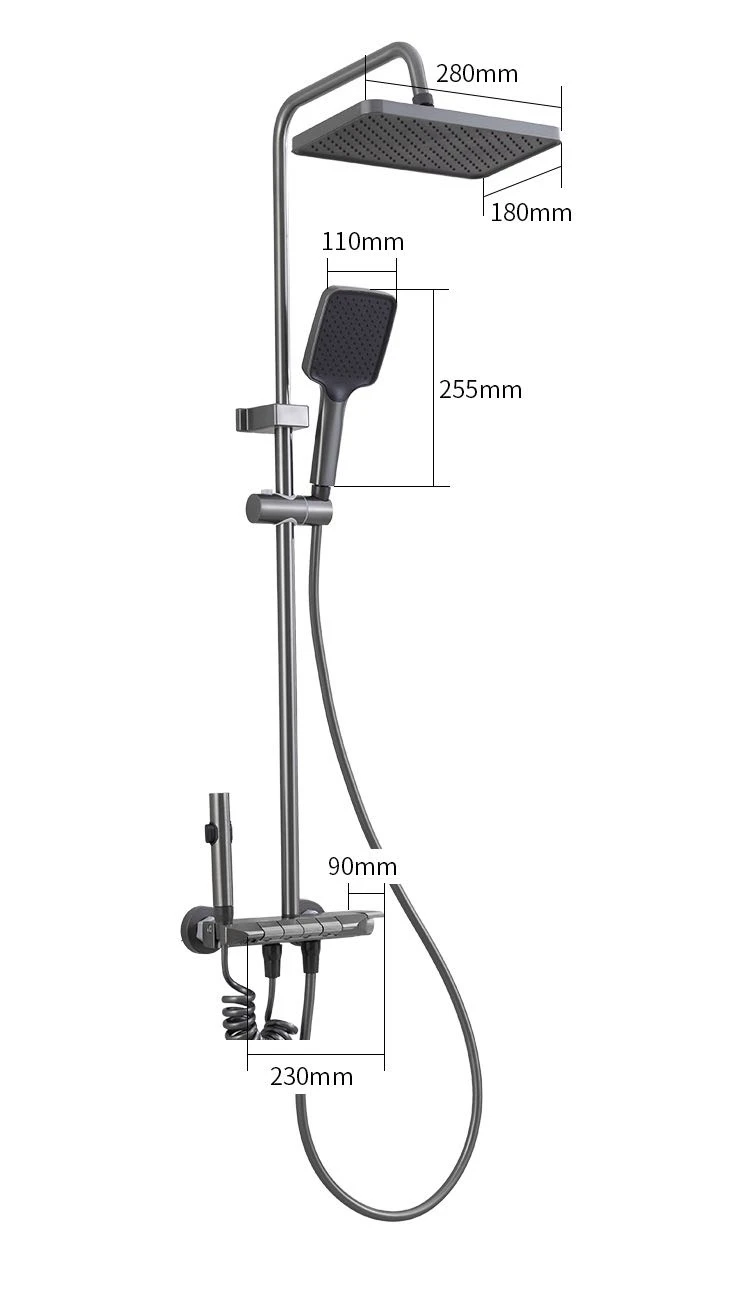 Grey Chrome Bathroom Shower Faucet Set Wall Mounted Shower Column Taps Rainfall Shower Mixer Crane Bidet Shower Piano Style view 6