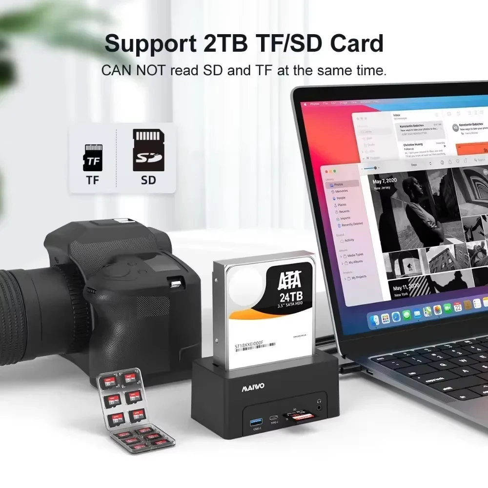 Caja de disco duro MAIWO USB 3,1 SATA para estación de acoplamiento HDD SSD de 2,5 "y 3,5" con puerto HDMI adaptador Gigabit Ethernet para PC
