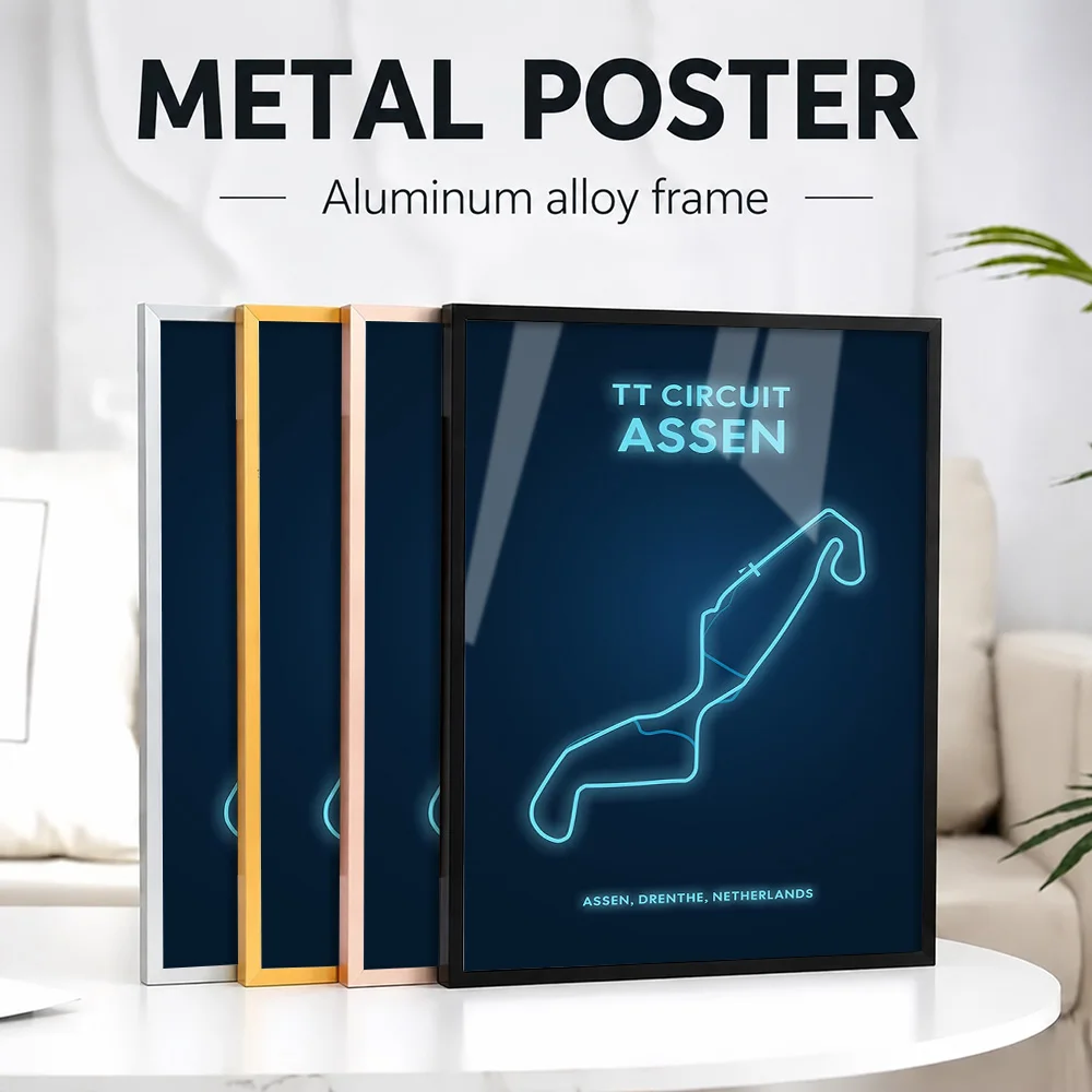 TT Circuit Assen Race Track Map Framed Metal Poster Personalized Photo Bold Speed Style Wall Art For Home Office Birthday Gift