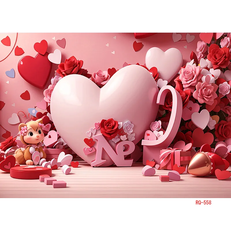 SHENGYONGBAO Red Heart-Shaped Creative Confession Scene Background Valentine's Day Love Photo Studio Photography Backdrops RQ-33