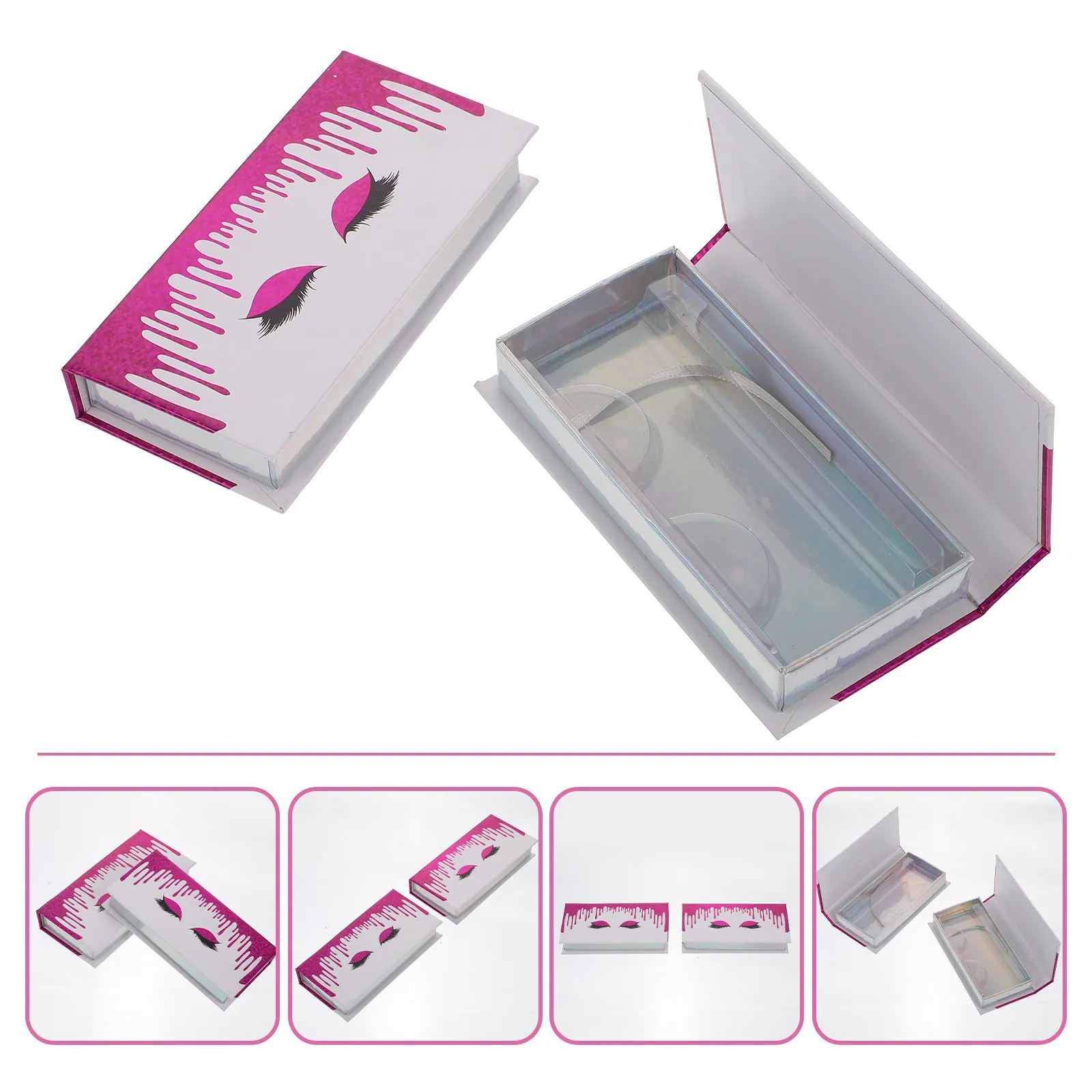 2Pcs Premium Elegant False Eyelash Box Paper Storage Case with Delicate Pattern Large Capacity for Daily Use Travel Gift