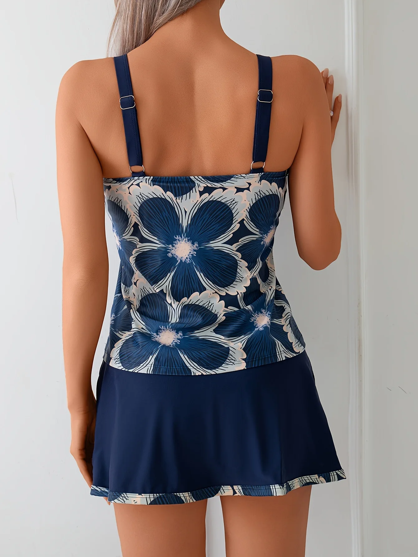 Summer Women Floral Print Swim Shorts Set Women's 2-Piece Comfort Stretch Swimwear with Vest Tank Top & Liner Holiday Beachwear