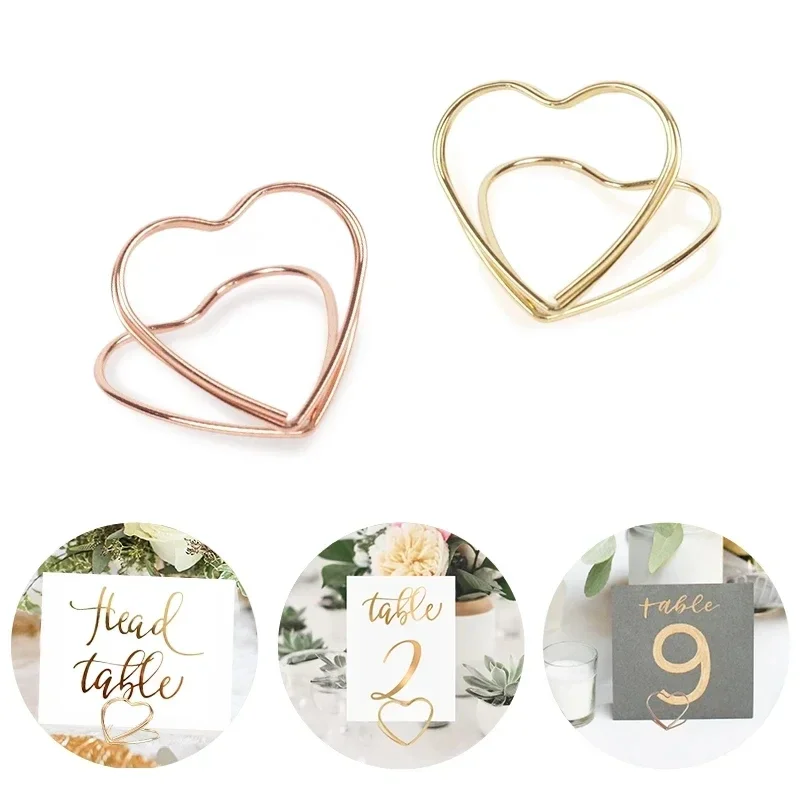 5pcs/lot Rose Gold Heart Shape Metal Photo Holder Stands Table Number Holders Place Card Paper Menu Clips Wedding Desktop Decor