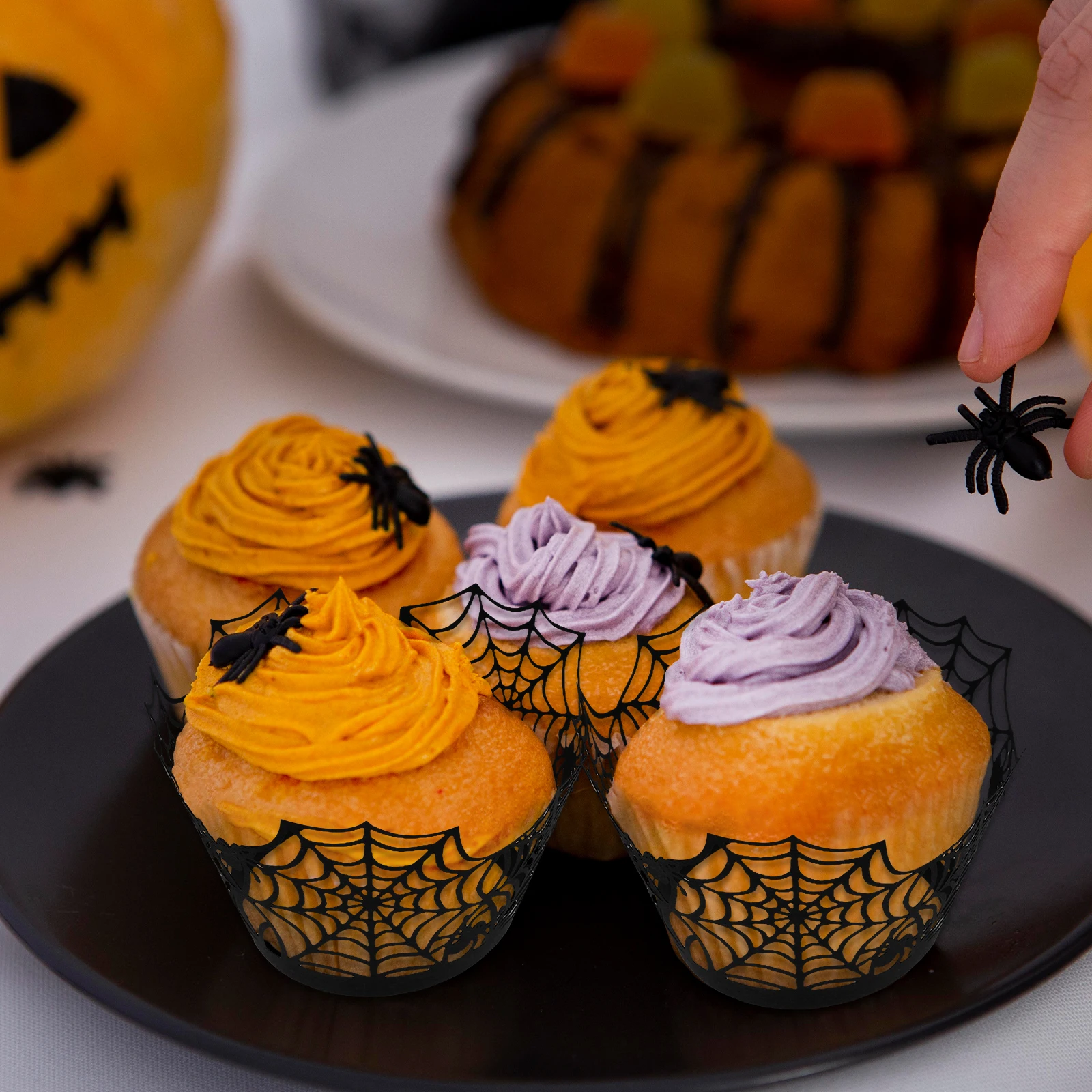 

36pcs Black Hollow Paper Cupcake Wrappers Food Grade Eco Friendly Halloween Party Supplies Cake Cups Muffin Decor