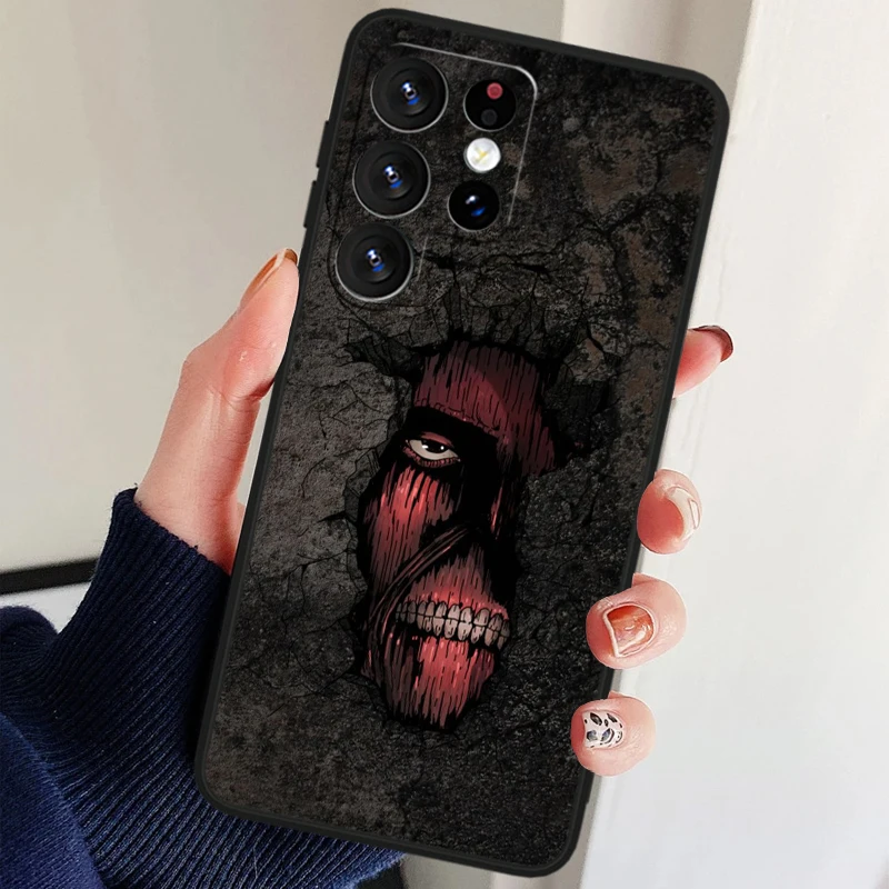 Attack On Titan Cool Comic For Samsung Galaxy S24 S23 S22 S21 S20 FE S10e S10 S9 Ultra Plus Soft TPU Black Phone Case