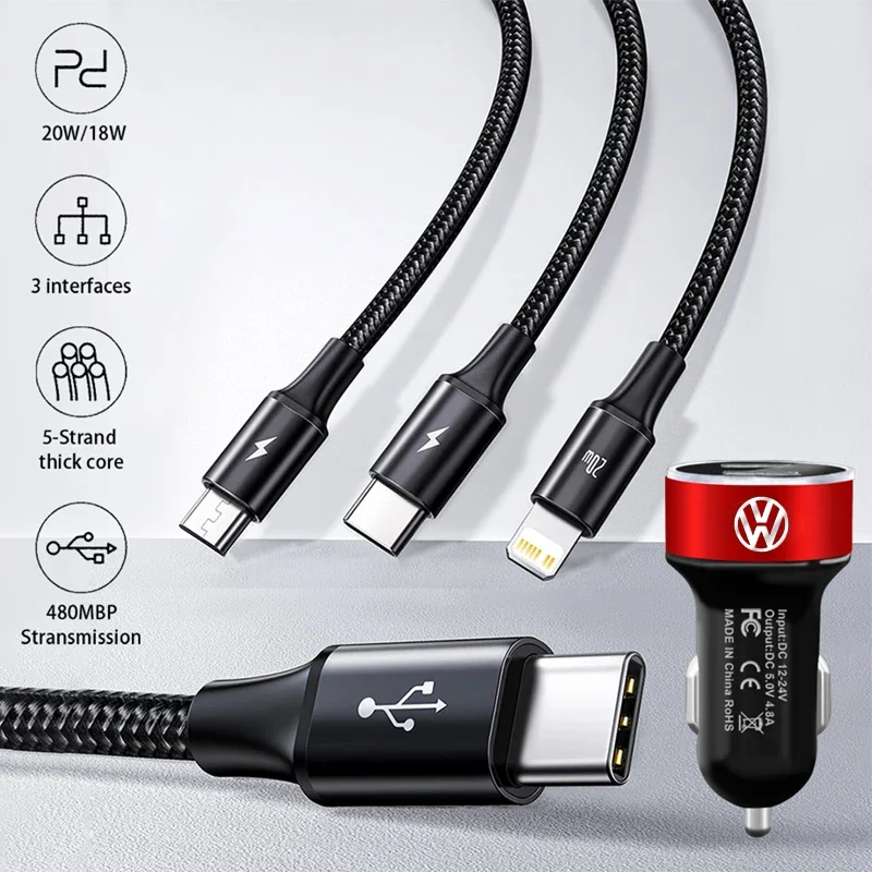 200W Car Charger Dual USB Ports Super Fast Charging Car Accessories For Volkswagen GTI Rline R Golf Amarok Phaeton Teramont ID3