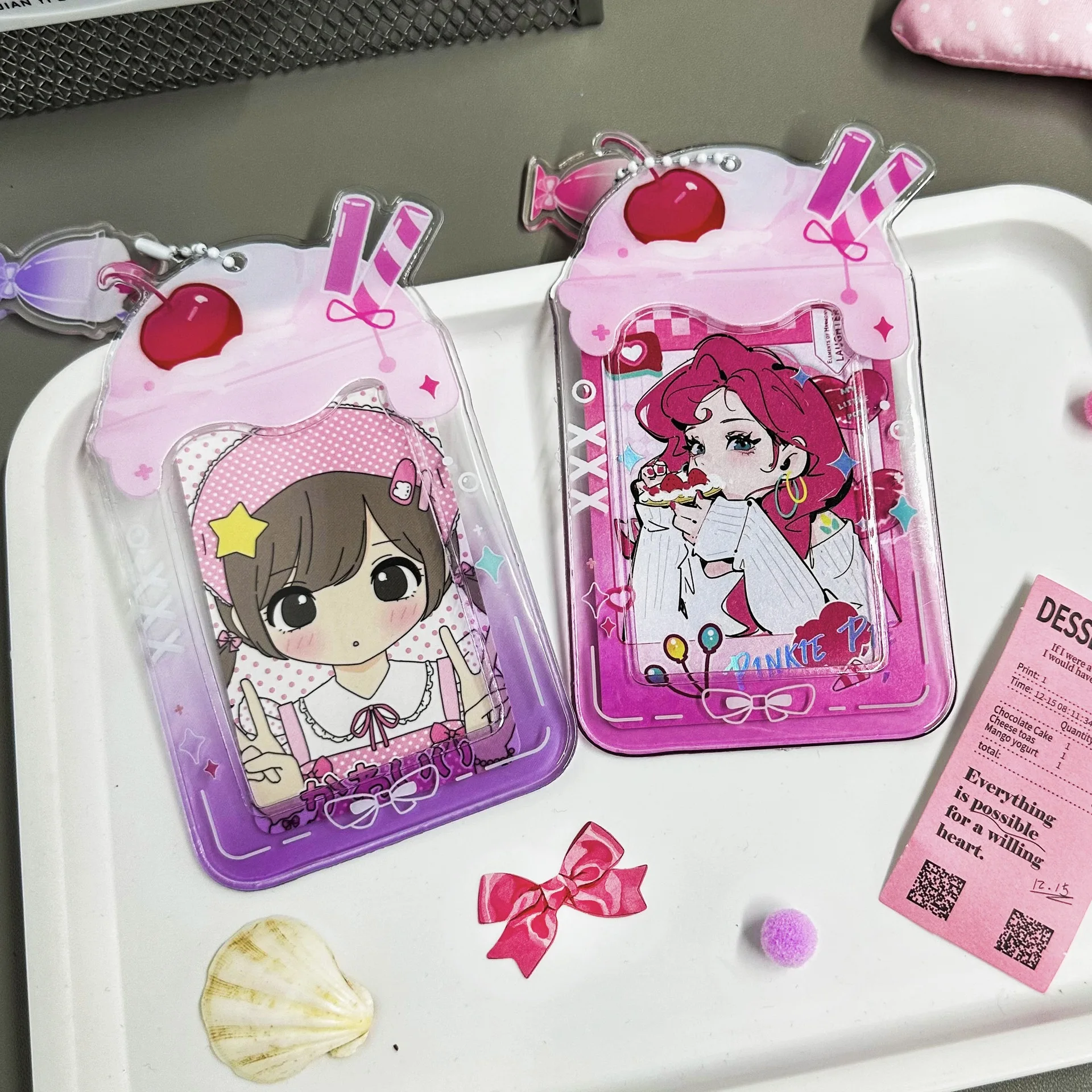 Cute Parfait Cup Ice Cream Card Holder Kpop Idol Photocard Storage School Meal Card Protector image 3