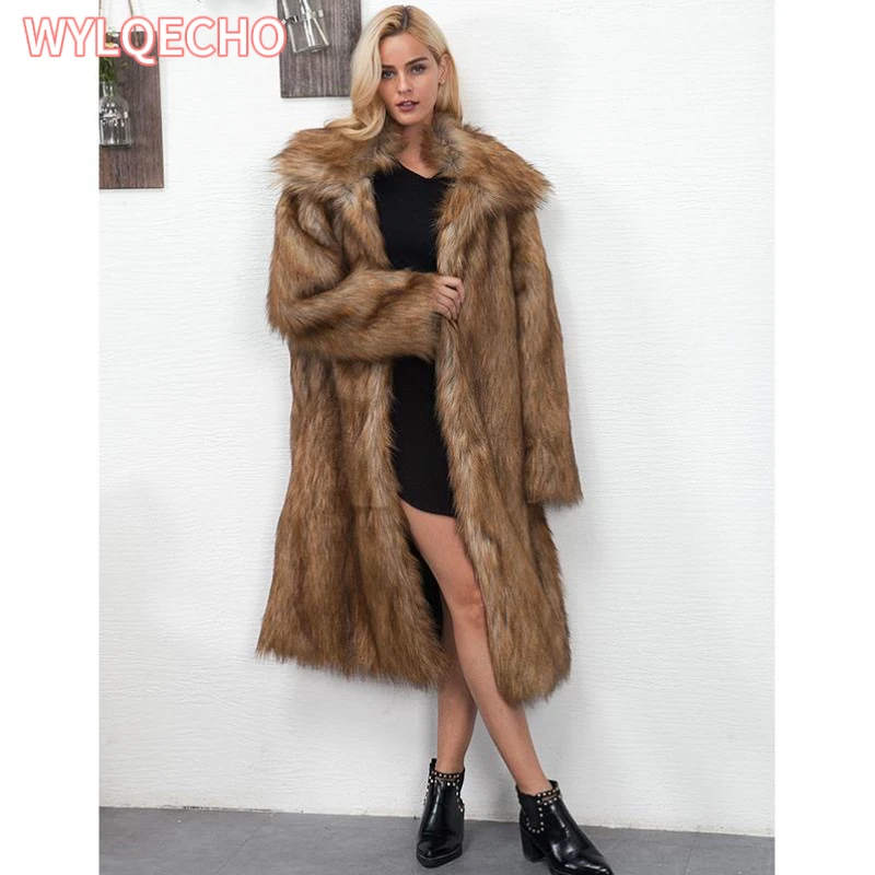 Winter Fox Fur Imitation Fur Coat Women's Long New Warm Raccoon Fur Coat Large Size Leisure Windbreaker XS-4XL